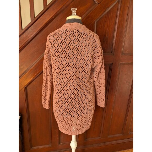 Crochet Open-Front Cardigan Sweater By Moon & Madison XS Womens Knitwear Pink - Picture 3 of 4